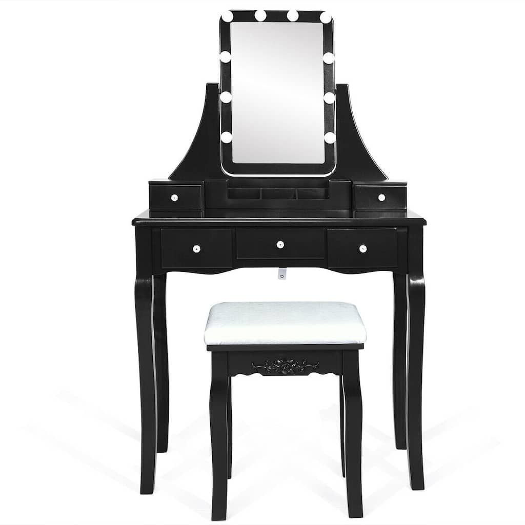 Dimmable Bulbs Touch Switch Vanity Dressing Table Set with Removable Box