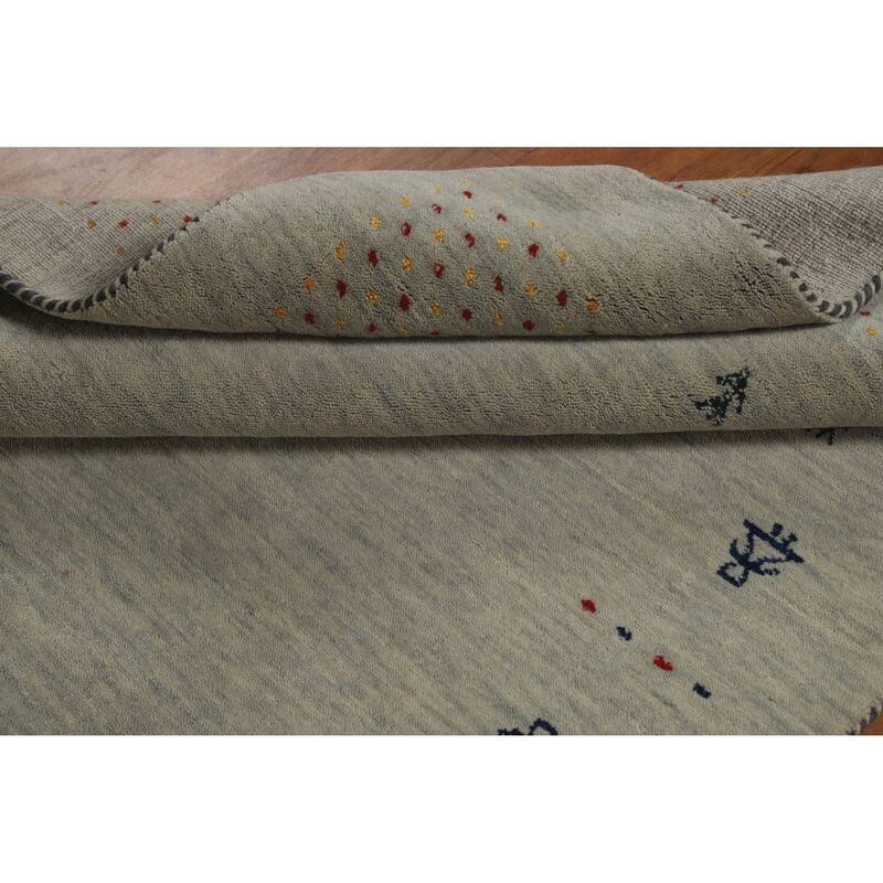 Hand Knotted Oriental 100% Wool Carpet Tribal Animal Pictorial Greys & Charcoal Gabbeh Area Rug - 5' 9'' X 4' 1''