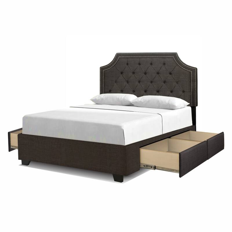 Queen Size Upholstered Platform Bed with Storage Drawers - Grey Bedroom Furniture