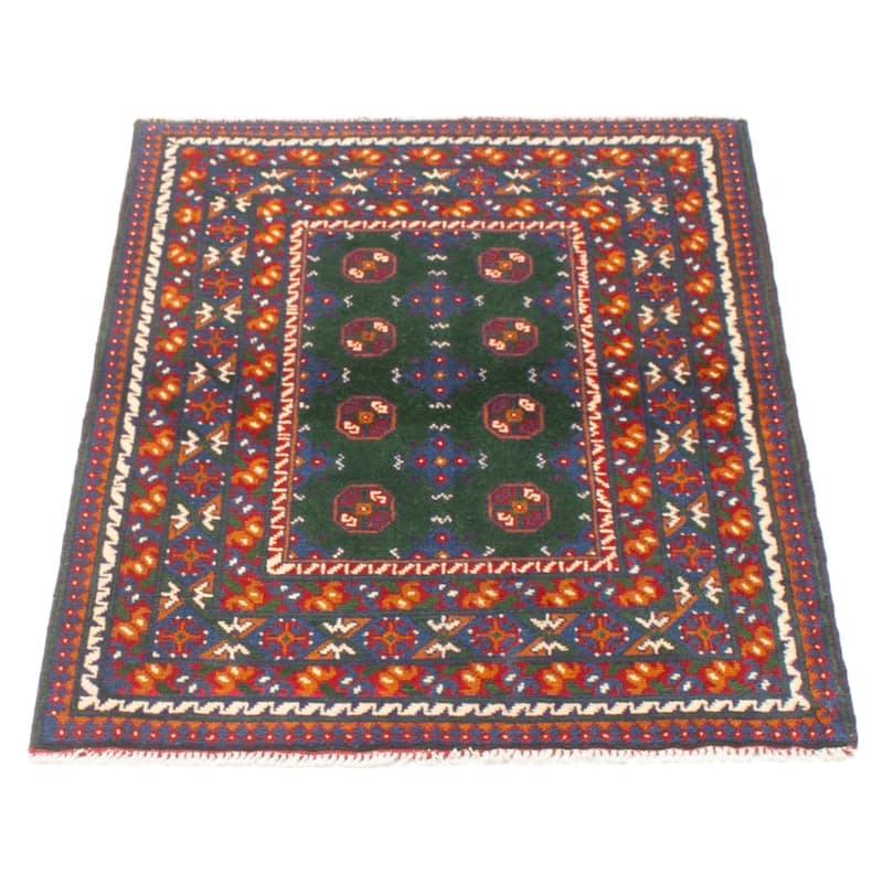 ECARPETGALLERY Hand-knotted Afghan Dark Green Wool Rug - 3'3 x 4'7
