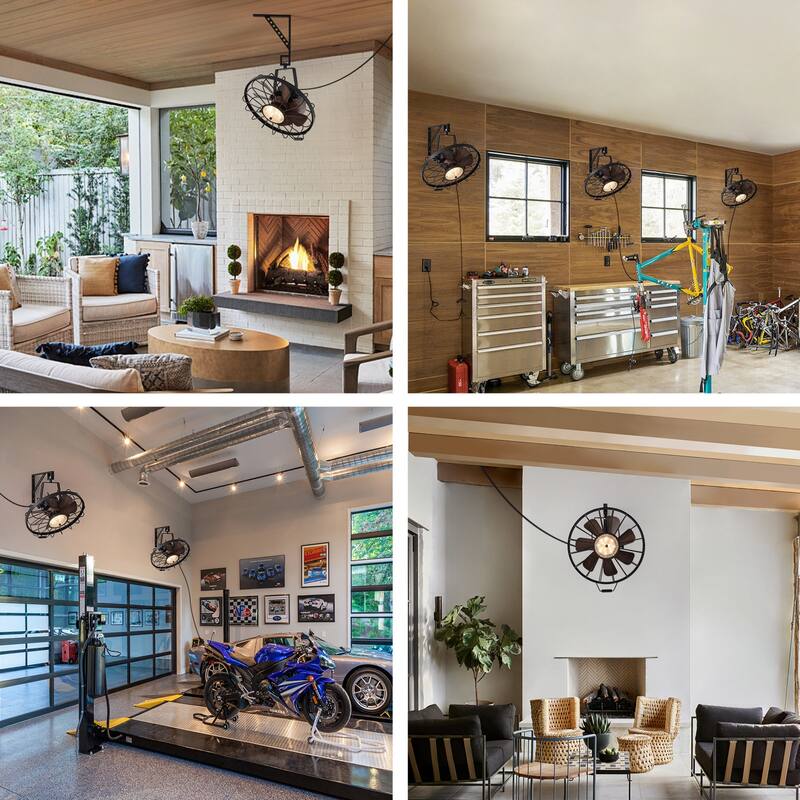 20" Industrial Wall Mount Ceiling Fans with Lights, LED Waterproof Caged Fan with Remote and APP Control - 20''