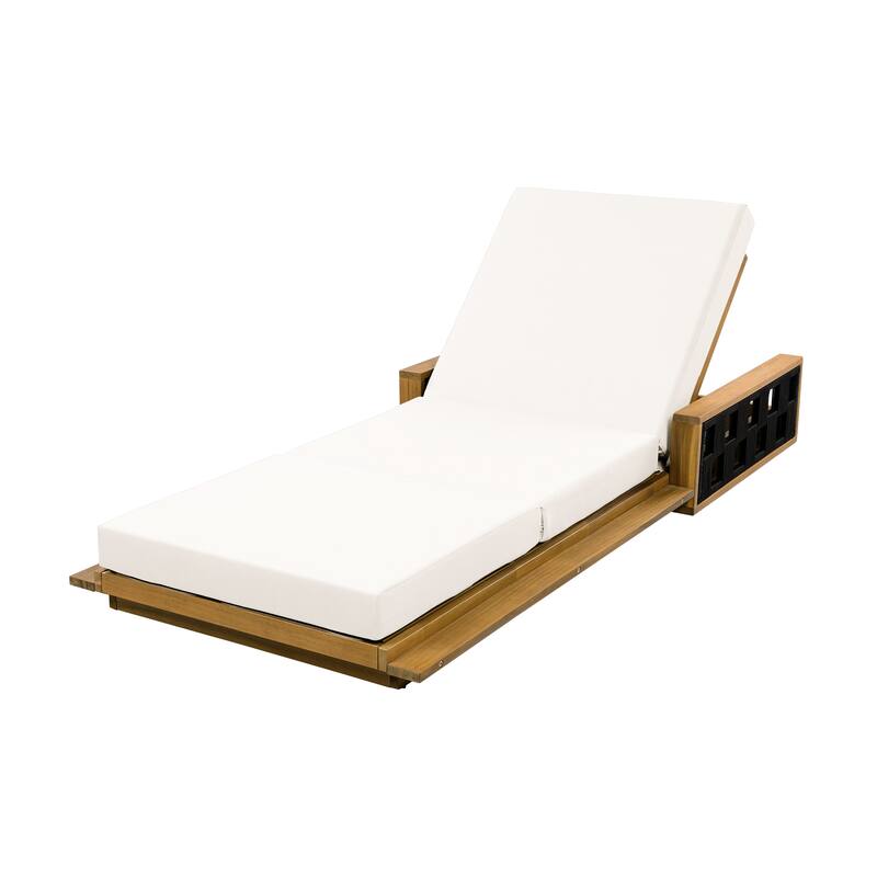 Christopher Knight Home - Modern Outdoor Acacia Wood Tri-Fold Chaise Lounge with Rope Accents & Water-Resistant Foam Headrest