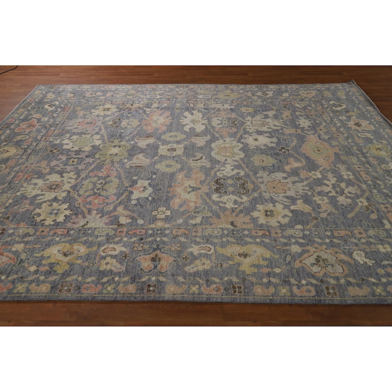 Hand Knotted Oriental 100% Wool Carpet Transitional All-Over Navy Blue & Blues Oushak Area Rug - 10' 3'' X 8' 0''