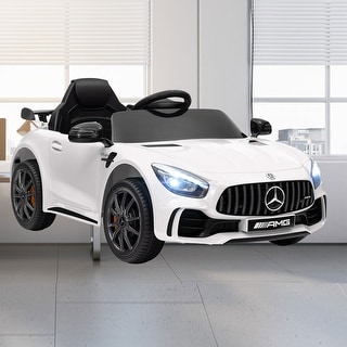 Licensed Mercedes-Benz AMG GTR 12V Kids Electric Car with Remote, 3 Speeds, and Interactive Features - White