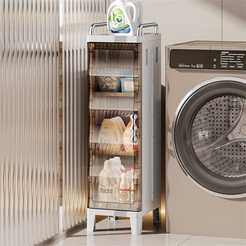 Small Narrow Bathroom Storage Cabinet White Plastic Corner Organizer with Adjustable Shelves