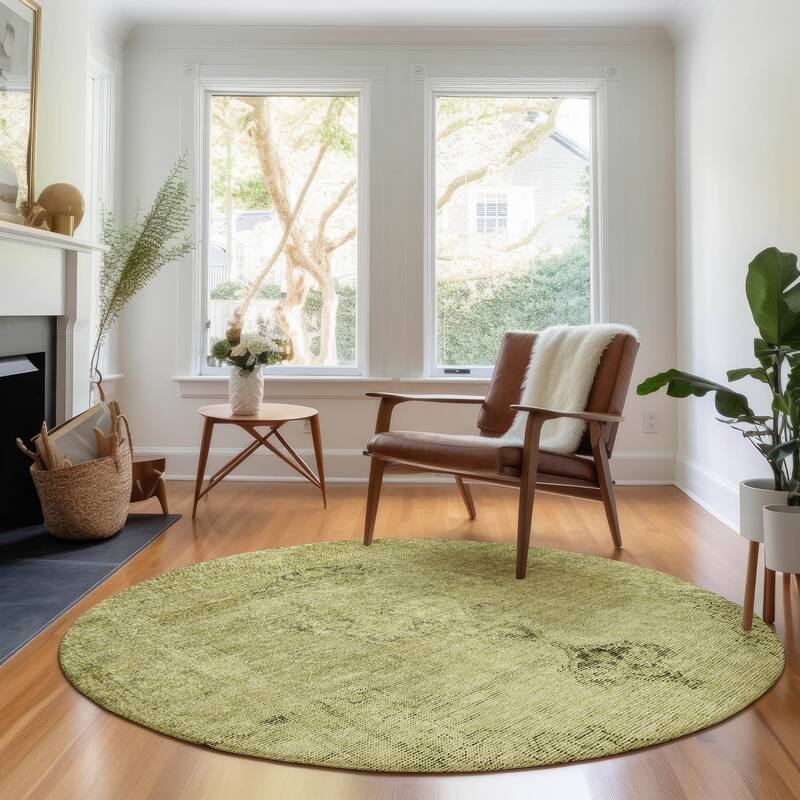 Premium Washable Super Soft Vintage Distressed Mayfield Rug - Khaki - 8' x 8' - Round