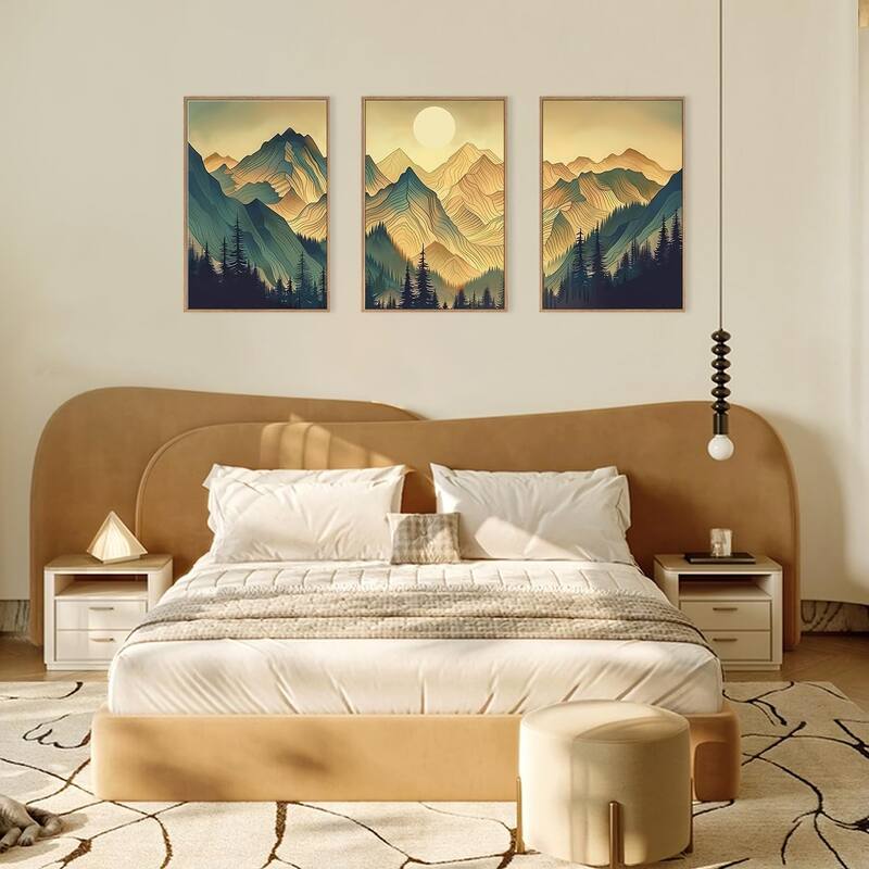 Mountains Forests Framed Canvas Wall Art Set, Abstract Woodland