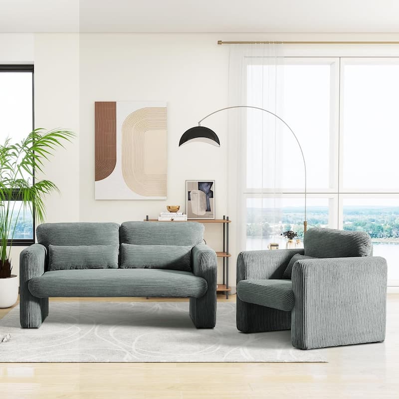Modern Corduroy Accent Chair with Support Pillow, Set of 1