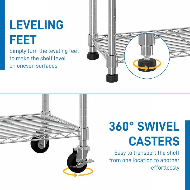 6-Tier NSF-Certified Steel Wire Shelving Rck with Wheels