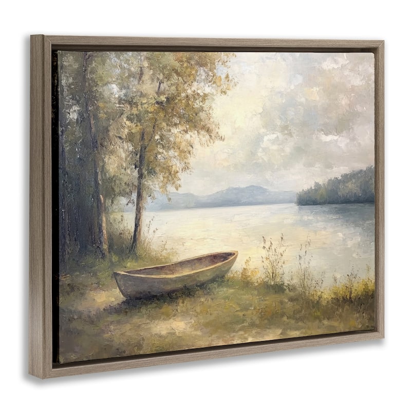 Stupell Boat at Lake's Edge Framed Floater Canvas Wall Art Design By Petal Prints Design