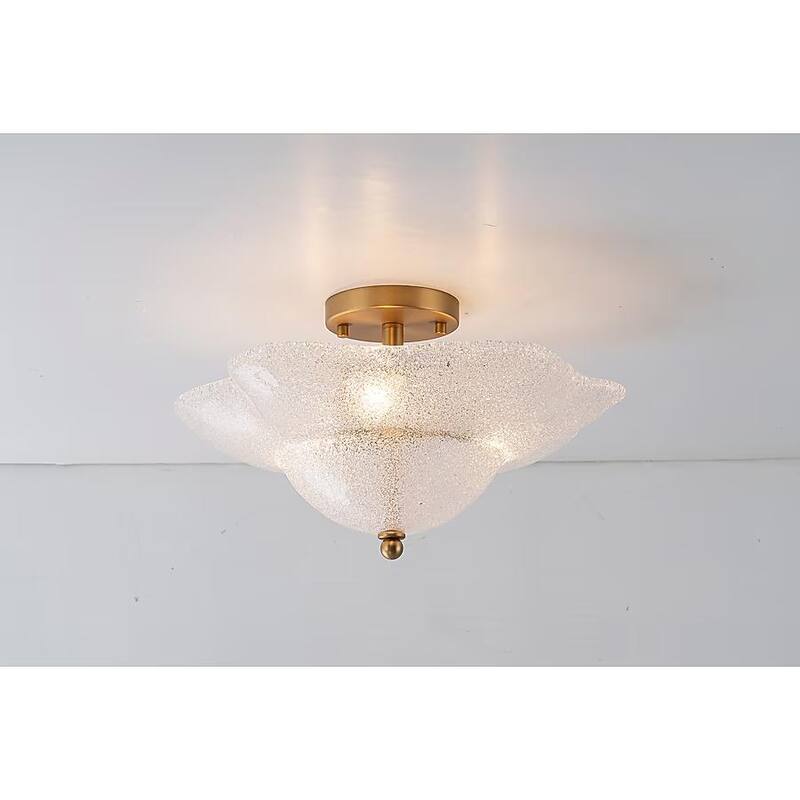 Modern Glam 3-Light Glass Semi Flush Mount - Brass - 16" W × 7" H