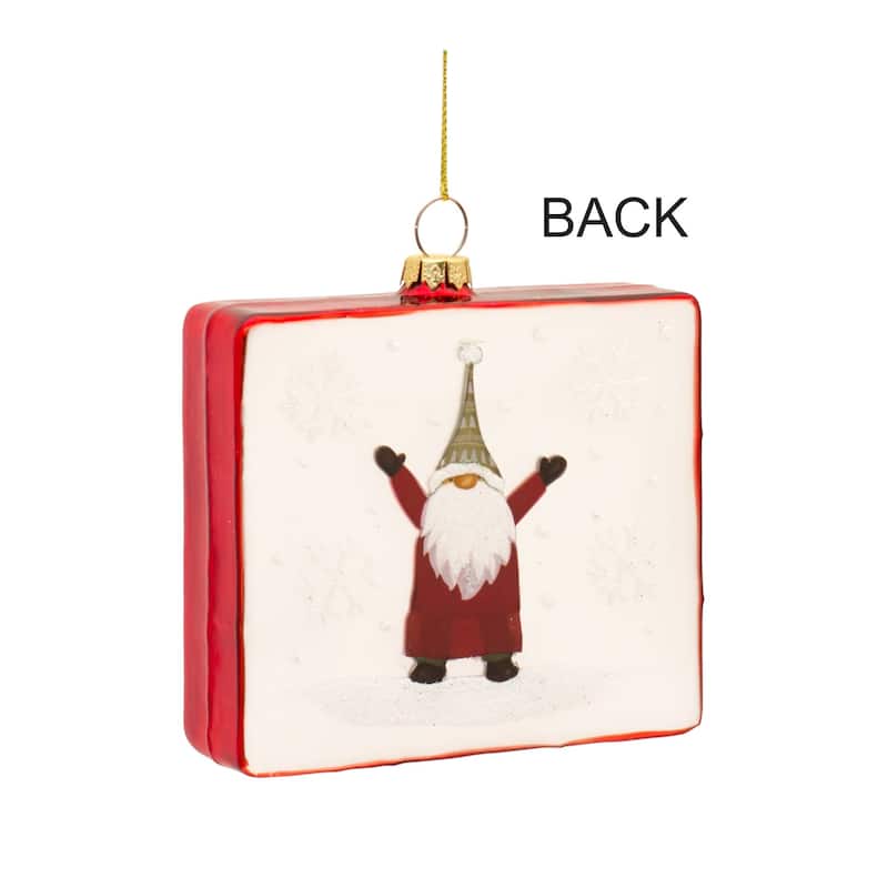 Set of 12 Gnome Rectangular Christmas Ornaments 4"