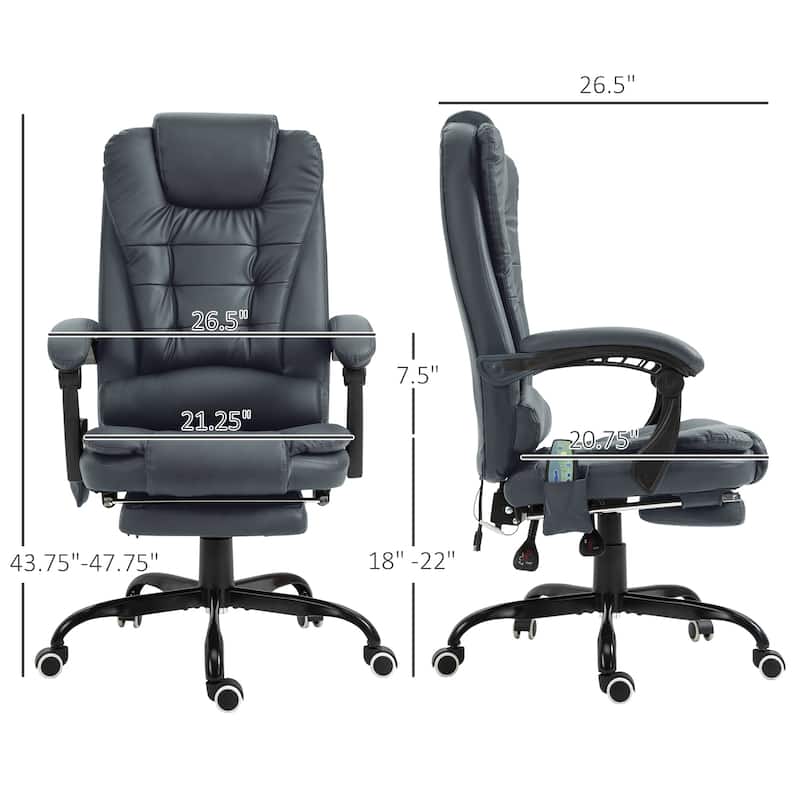 7-Point Vibration Massage Office Chair with Reclining Backrest and Remote Control, for Home Office, Blue