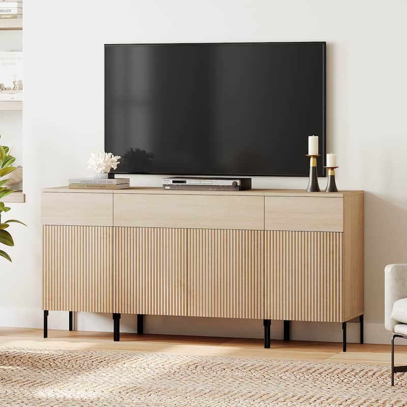 Modern Reeded Dresser TV Stand For Tvs Up To 75 Inch, Entertainment Center With Charging Station