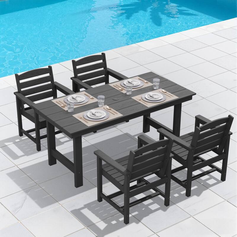 5-Piece HDPE Outdoor Dining Table Sets with Umbrella Hole - 1-Table 4-Chairs
