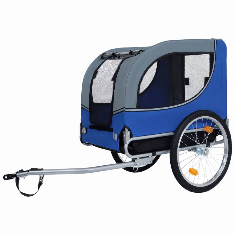 Large Folding Bike Trailer For Dogs - 66lb Capacity All-Terrain Pet Carrier, Durable Steel Frame For Cycling - Blue+Grey