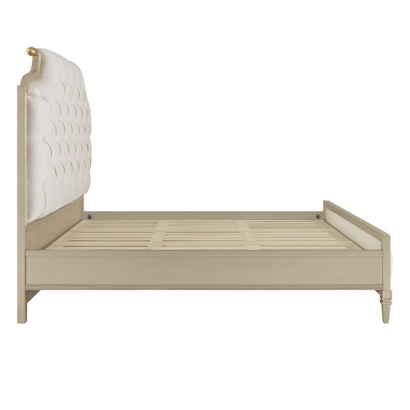 Spruce & Spring Classic American Tufted Upholstered Platform Bed with Birch Wood Frame in Champagne Silver - King