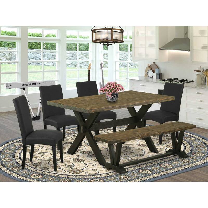 6-Piece Natural Oak Finish Solid Wood Top dining Table with 1-Bench and 4-Chairs with