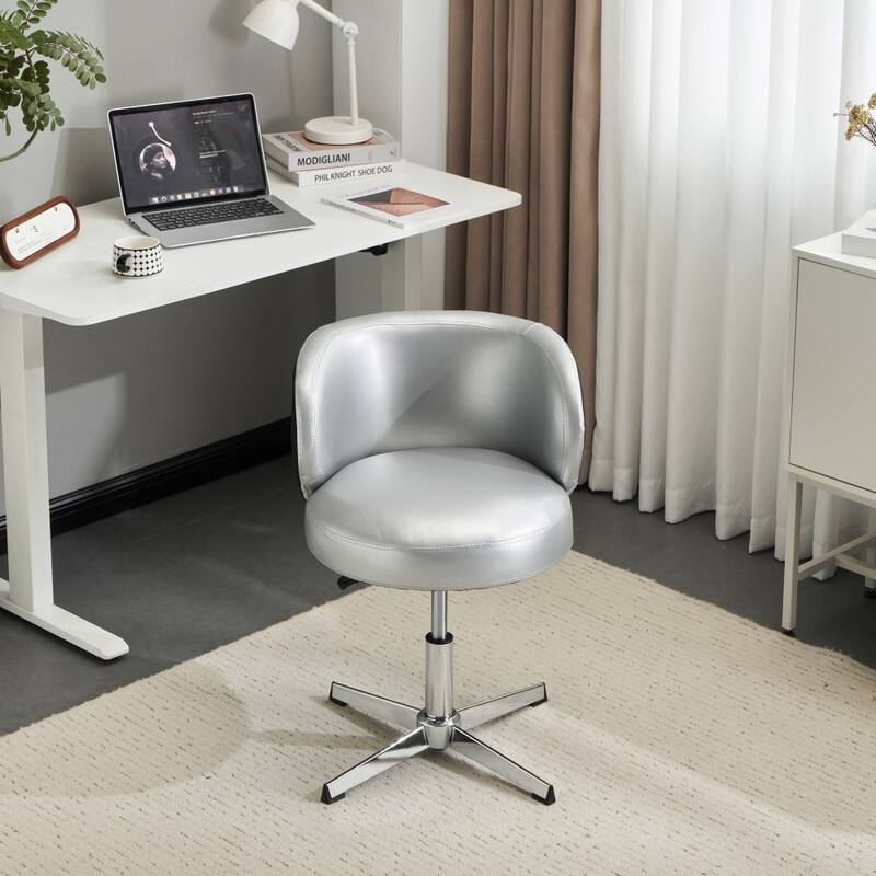 Modern PU Swivel Chair Armless No Wheel Adjustable Height Office Desk Chair With Baskest Support - N/A