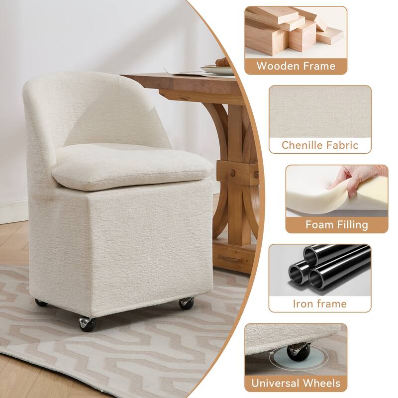 2PCS Soft Chenille Upholstered Dining Chairs, 360° Revolving with Wheels, Modern Design