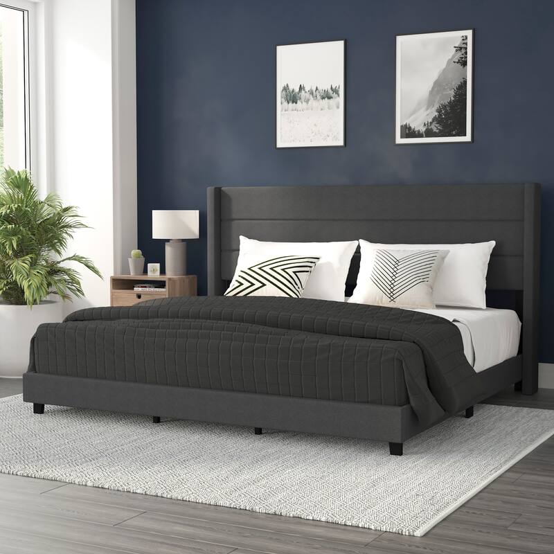 Flash Furniture FFIF30203 Miltiades King Wood Platform Bed Frame with - Charcoal