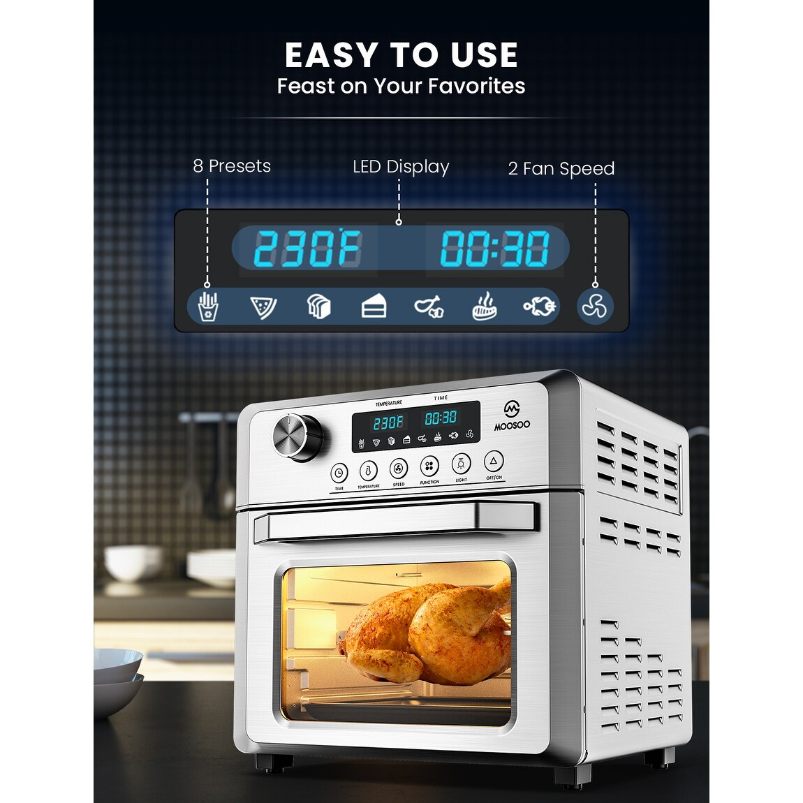 Moosoo Air Fryer Oven with Digital Touchscreen, 8 Preset Modes