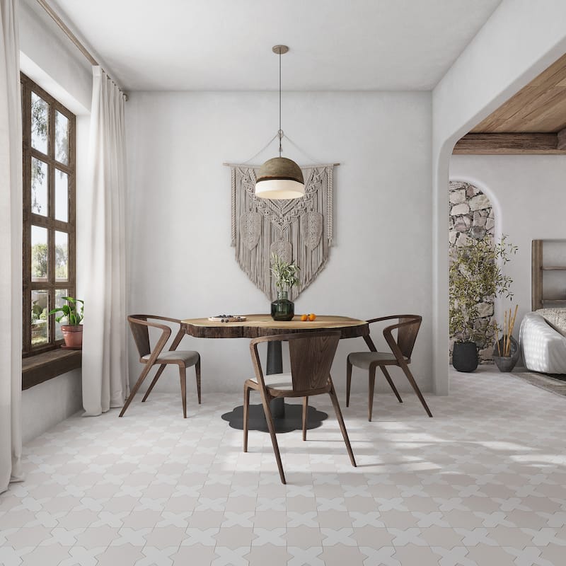 Seville 7" Star with 5" Cross Matte Porcelain Wall and Floor Tile (10.62 sq ft/case) - 68 Pack - White/Grey