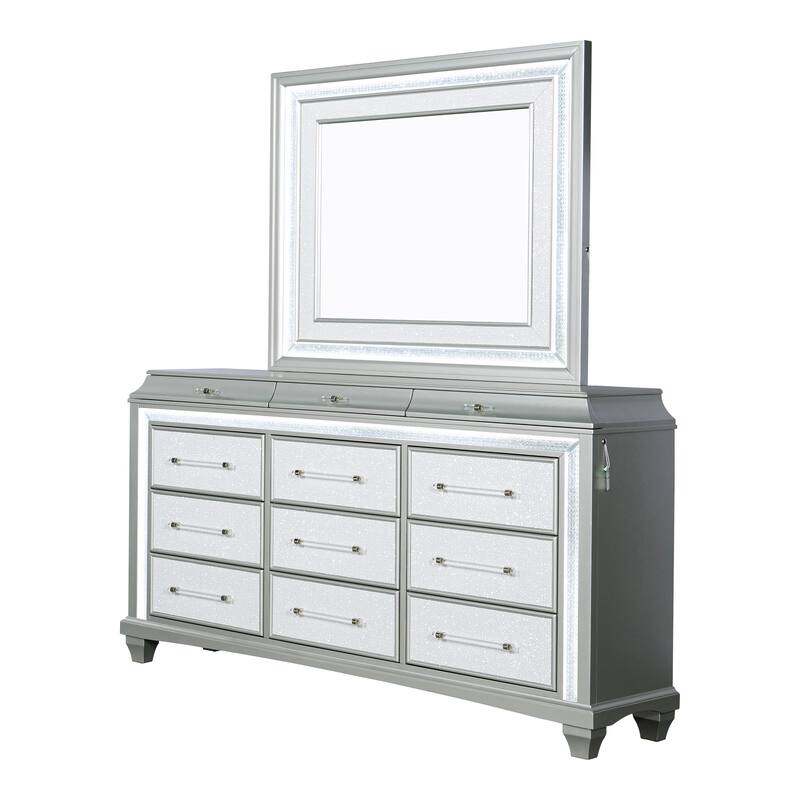 Furniture of America Gala Glam 2-Piece Silver 12-Drawer Dresser and Mirror Set with LED Lighting