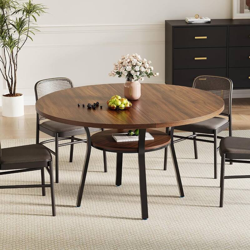 47" Round Kitchen Dining Table with Storage Shelf for Kitchen, Living Room (Table Only)