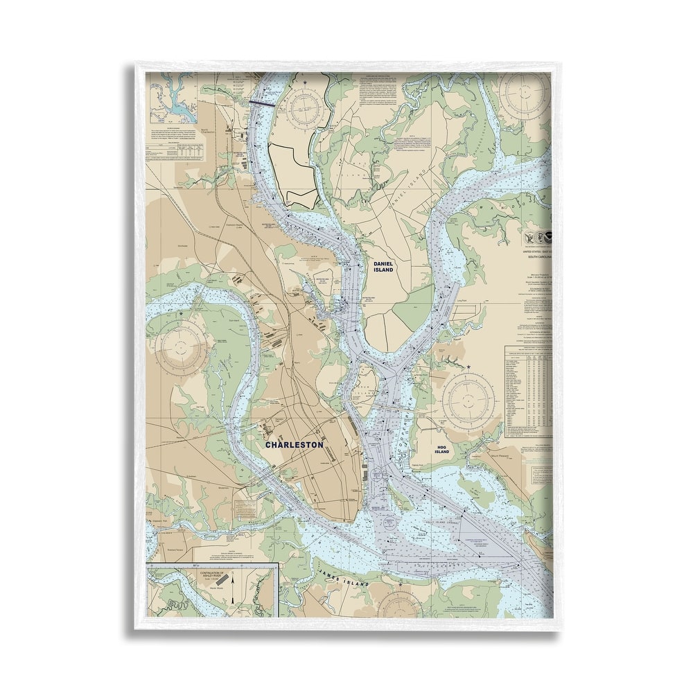 Stupell Charleston South Carolina Nautical Map Daniel Island Framed Wall Art