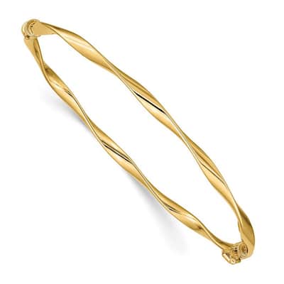 Curata 3mm 14k Polished Twisted Hinged Cuff Stackable Bangle Bracelet