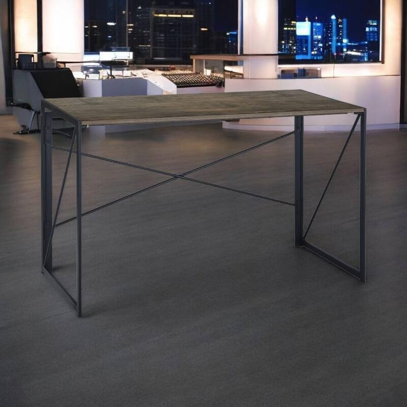 Homy Casa Modern Folding Desk with Black Metal Frame and Wood Top