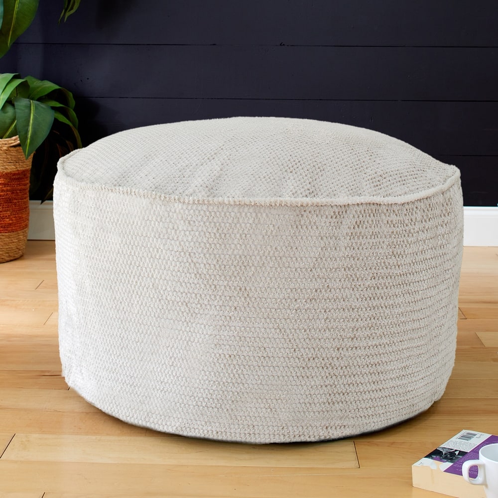 Sorra Home Velvet Shimmer Indoor Textured Round Bean Pouf/Ottoman