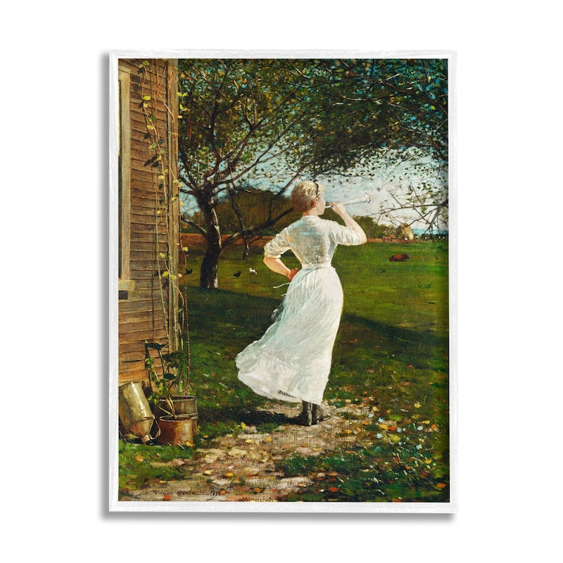 Stupell Classic Woman Instrument Rural Vintage House Painting Framed Wall Art, Design by Lettered and Lined - Green - 16 x 20 - White