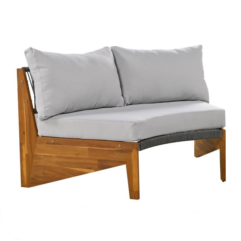Patio 3 Piece Sofa Conversation Set, 6-Person Outdoor Seating Group w/ Cushions & Coffee Table, Half Moon Patio Furniture Sets