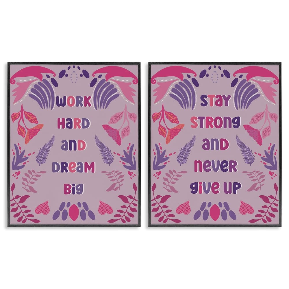 Stupell Purple Motivational Work Hard Framed Giclee Art Design By Julia Frost (Set of 2)