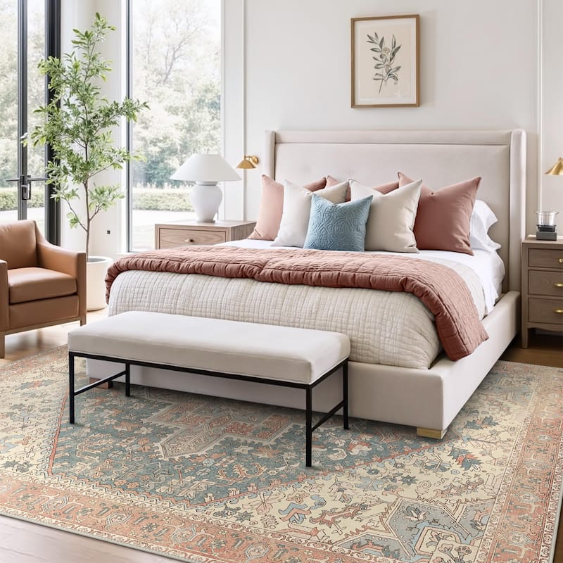 Mcow Boho Blush Collection Low-Pile Machine-Washable Non-Slip Area Rug - 8' x 10'