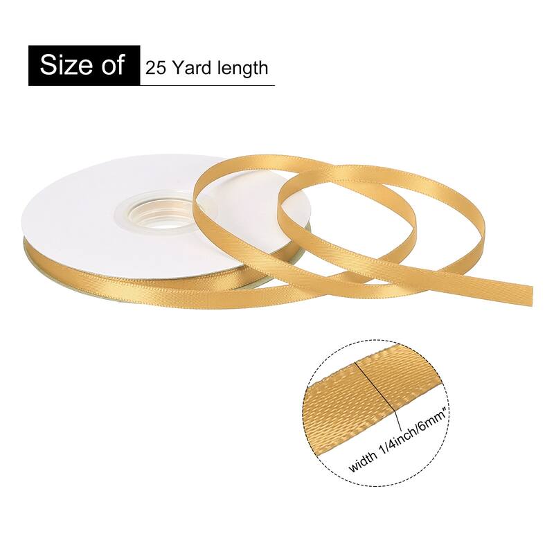Double Faced Solid Satin Ribbon Polyester Fabric Roll for Gift Party - Gold - 1/4" x 25 Yard