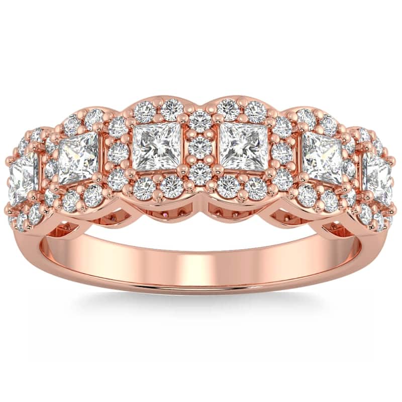 Bliss Diamond 1Ct Princess Cut Diamond Wedding Ring Stackable Band Gold Lab Grown - 7.5 - Rose