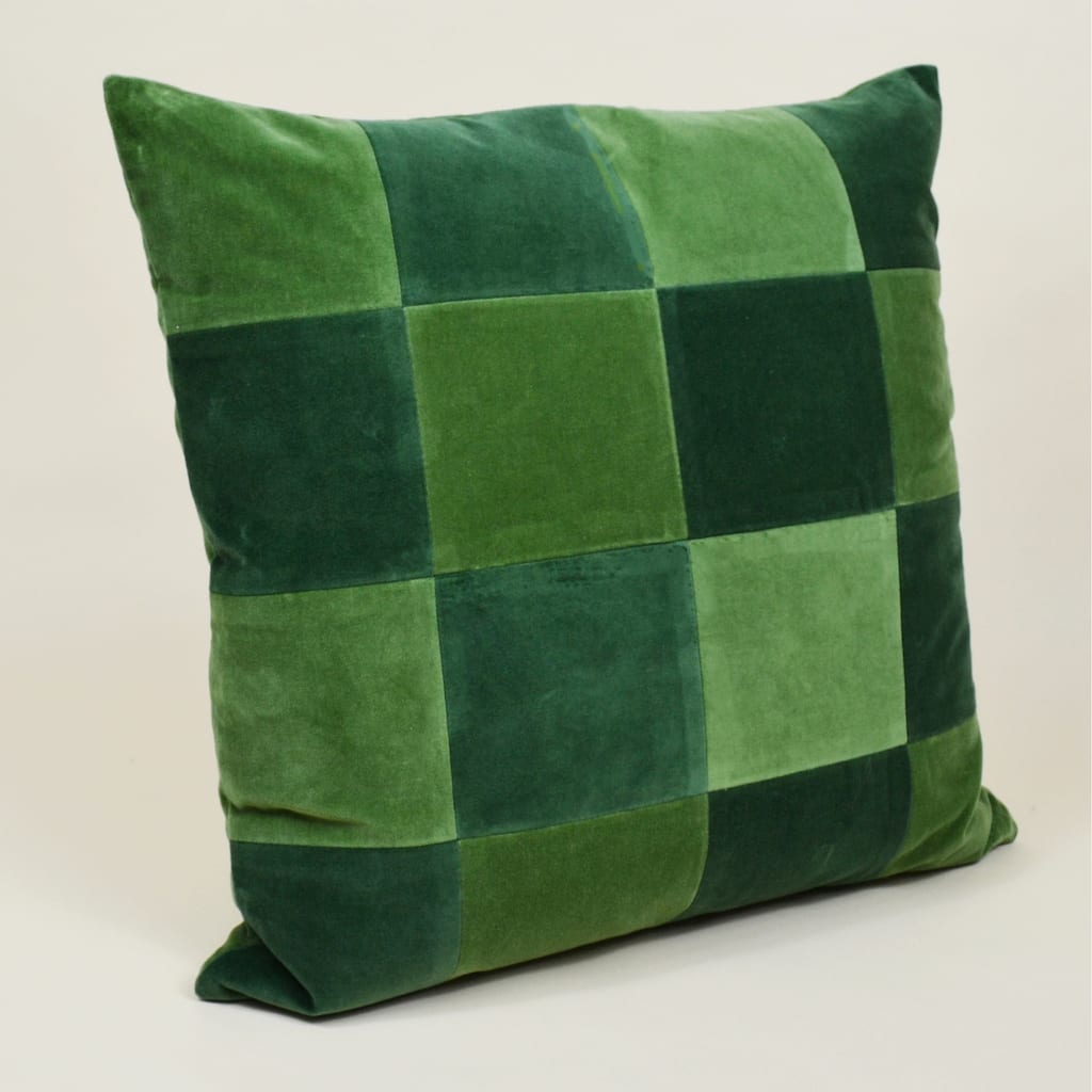 Jiti Indoor Modern Contemporary Bi-color Checkered Patchwork Pattern Plush Velvet Square Throw Pillows Cushions