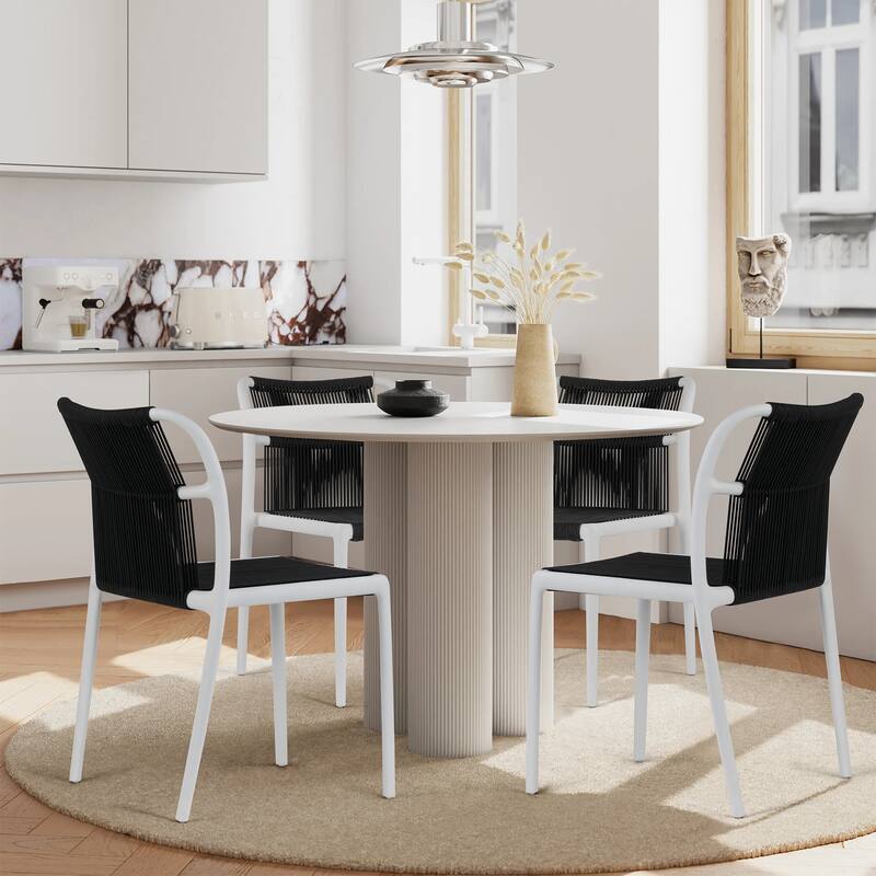 Set of 12 Belden Black Woven Rope Fabric Dining Chair with Plastic Frame