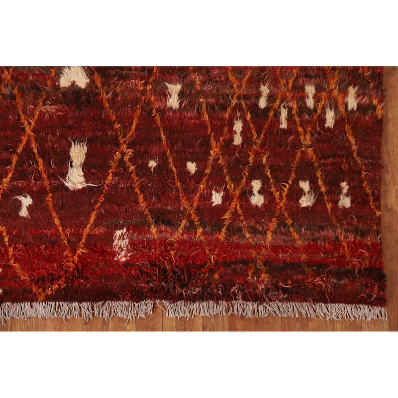 Hand Knotted Oriental 100% Wool Carpet Modern Geometric Red Moroccan Area Rug - 6' 4'' X 5' 0''