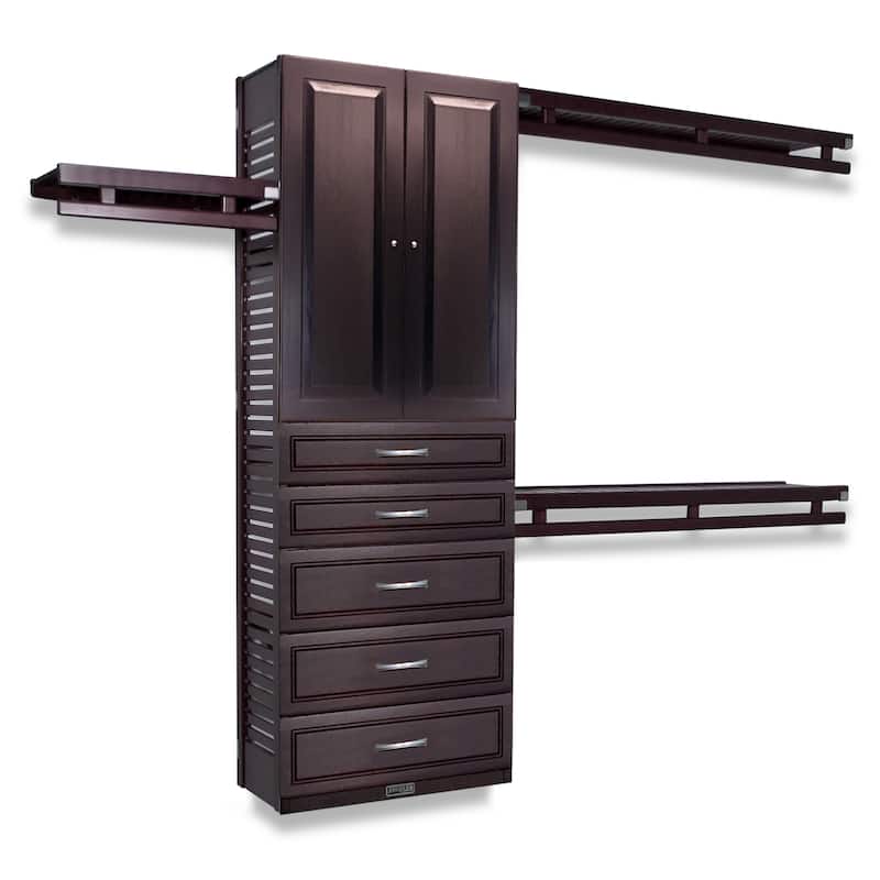 John Louis Home Solid Wood Reach-In Simplicity Closet System with 5-Drawers and Raised Panel Doors Espresso