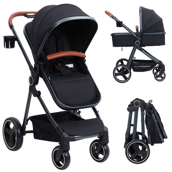 slide 2 of 17, Foldable Baby Stroller with Adjustable Canopy Black