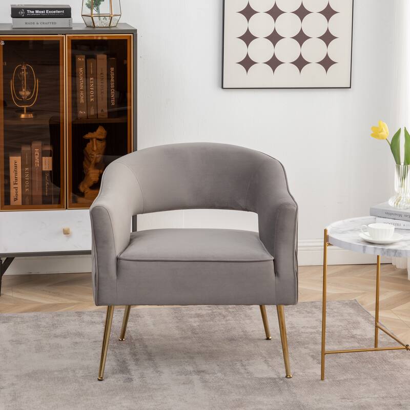 SEYNAR Modern Velvet Accent Arm Vanity Chair with Wingback and Gold Legs for Living Room - Grey