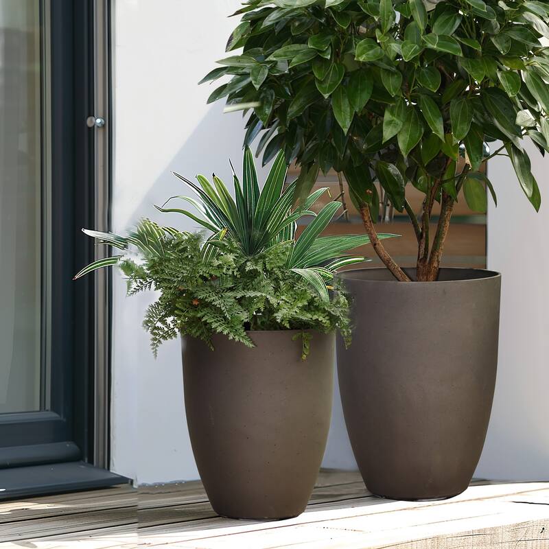 2-Piece HDPE Tall Tapered Round Plastic Pot Planters Set, Husky Gray