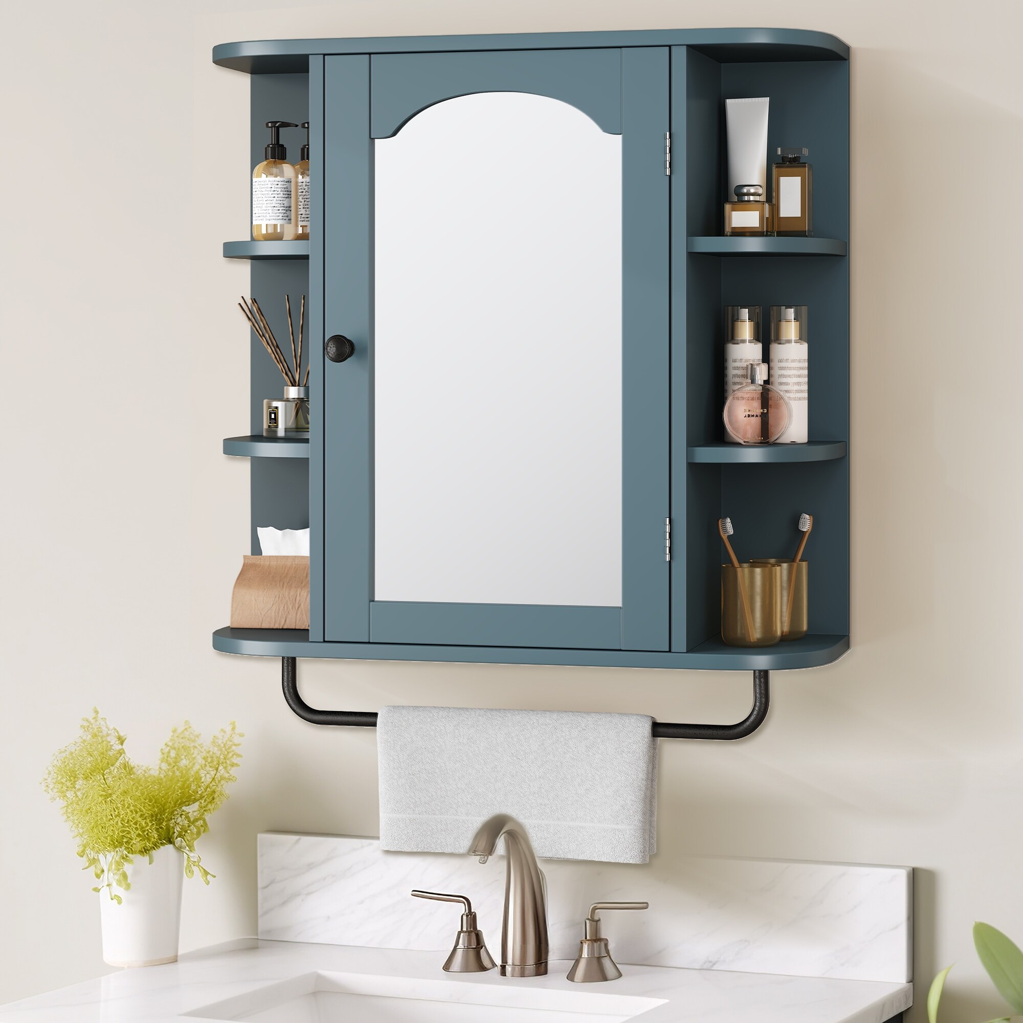 Modern Wall Bathroom Storage Medicine Cabinet with Adjustable Shelves and  Towel Rack - On Sale - Bed Bath & Beyond - 37914398