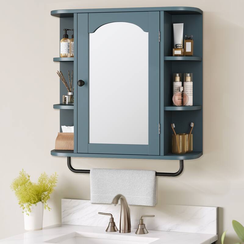 Modern Wall Bathroom Storage Medicine Cabinet with Adjustable Shelves and Towel Rack
