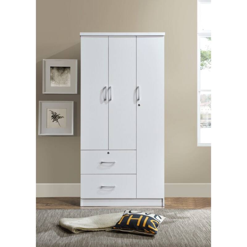 72" White 2 Drawers and 3 Shelves with 3 Doors Armoire