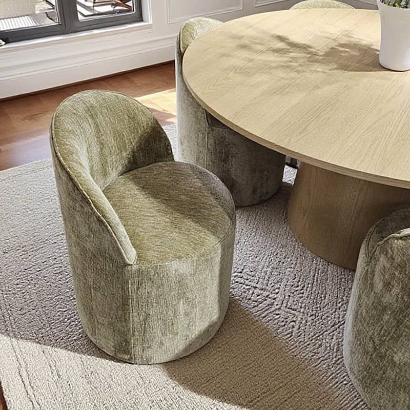 Chenille Upholstered Dining Chair with Castors (Set of 4)